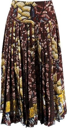 Dior Burgundy and Yellow Aztec Pleated Skirt Size XS