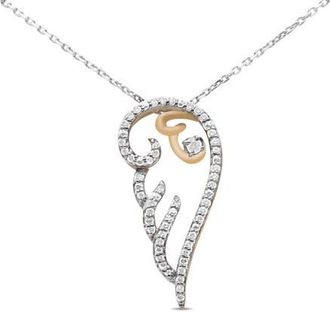 House of Brilliance 10K Yellow Gold over Silver 1/4 Cttw Diamond Angel Wing Pendant Necklace at Nordstrom