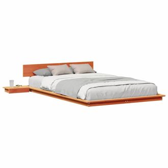 Berkfield Home Durable Floor Bed Frame with Bedside Tables Wax Brown 120x200cm S | Size: 120x200 cm