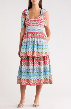 Sugarlips Berry Burst Kasia Sleeveless Smocked Midi Dress in Purple Multi at Nordstrom, Size X-Large