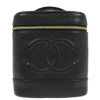 Chanel Vintage Timeless Cosmetic Case Caviar Black Leather Handbag (Pre-Owned)