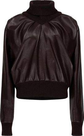 Victoria Beckham Gebreide Kraag Leren Top - Dames - Coltruien - Bruin - M - Leer - Truien & Vesten