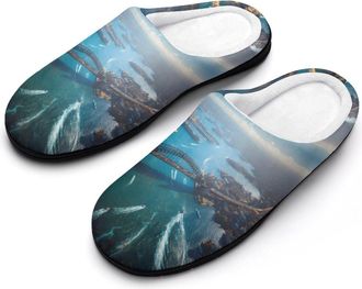 Generic Sydney Harbour Bridge Australia Funny Mens Cotton Slippers Shoes Novelty Soft Non-Slip Sole Home Shoe