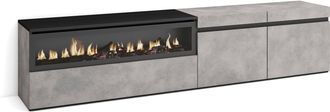 Skraut Home Skraut Home - Mueble Tv, Televisi&oacute;n, Muebles De Sal&oacute;n, Almacenaje, 200x45x35cm, Para Tv Hasta 80, Chimenea El&eacute;ctrica, Estilo Moderno, Gris Cemento