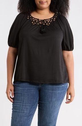 Max Studio Elbow Sleeve Yoke Top in Black at Nordstrom Rack, Size 3X