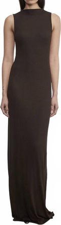 Enza Costa Silk Rib Sleeveless Mockneck Fluid Dress In Coffee Bean