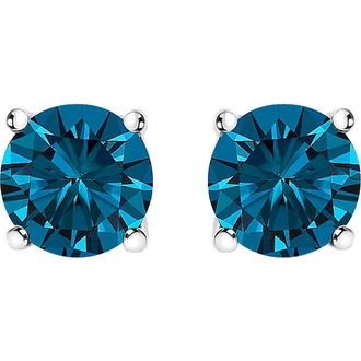 House of Brilliance 14K Gold 1/2 Cttw Lab Grown Blue Diamond Solitaire Stud Earrings in White at Nordstrom