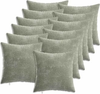 vidaXL Funda De Almohada 6 Uds. Heerlen Verde 35 X 35 Cm Tela Chenille Vidaxl