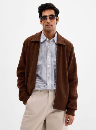 Le 31 Mens Rib-jersey polo-collar cardigan Comfort fit