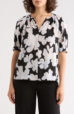 Nordstrom Rack Gathered Neck Puff Sleeve Top in Black- Blue Chloe Abstract at Nordstrom Rack, Size X-Small