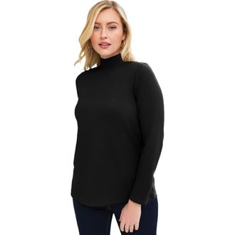 Jessica London Long Sleeve Mockneck Tee in Black at Nordstrom, Size 16