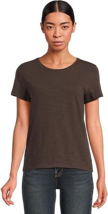 Lilla P Short Sleeve Back Seam Crewneck Womens Clothing Espresso : XS, Cotton
