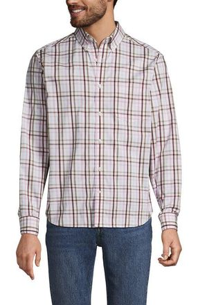 Lands End Traditional Fit Long Sleeve Travel Kit Shirt in Desert Tan/pink Tattersall at Nordstrom, Size Xx-Large