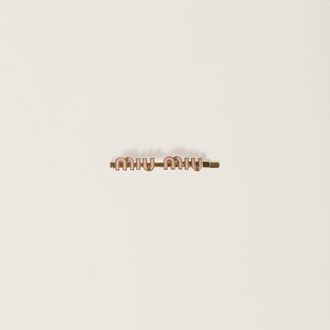 Miu Miu Enameled Metal Hair Clip, Woman, Orchid Pink