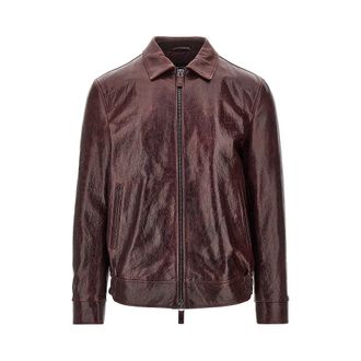 Emporio Armani Leather jacket with wrinkled effect Man 48