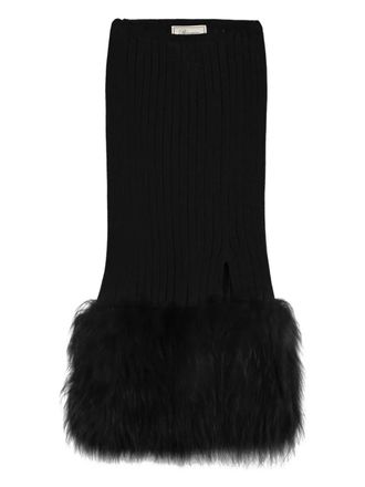 Blumarine ribbed fur-trimmed midi skirt - women - Other Fabrics/Fabric - L - Black