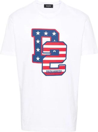 Dsquared2 Patriottisch Ontwerp Bedrukt T-shirt - Heren - T-shirts - Wit - XL - Katoen - Tops