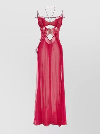 Nensi Dojaka gown featuring ruffles cutouts and straps
