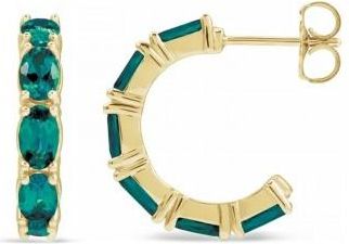 Allurez Oval Lab Grown Alexandrite Hoop Earrings 14K Yellow Gold (2.71ct)