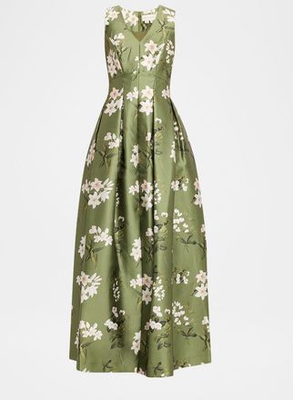 Sachin & Babi Brooke Pleated Floral-Print Mikado Gown