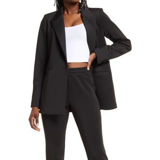 Good American Shiny Scuba Knit Blazer in Black001 at Nordstrom Rack, Size X-Small