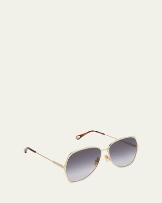 Chlo&eacute; Golden Tortoiseshell Metal Aviator Sunglasses