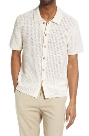 Vince Crochet Cotton Short Sleeve Button-Up Shirt in Bone at Nordstrom, Size Xx-Large