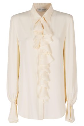 Alberta Ferretti Cr&ecirc;pe De Chine Ruffled Placket Blouse