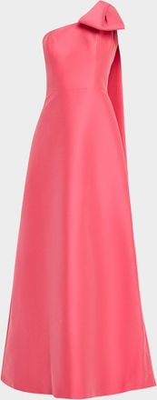 Teri Jon Draped One-Shoulder Mikado Gown