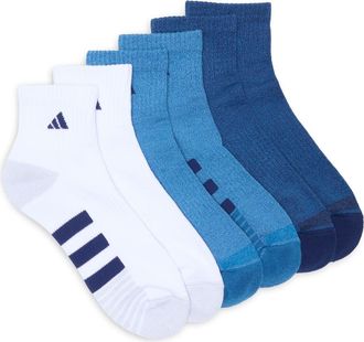adidas 3-Pack Cushioned Quarter Crew Socks in Dark Blue/White/Ink Blue at Nordstrom Rack, Size Large