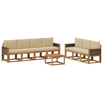 vidaXL Set Di Divani Da Esterno 7 Pz 7-posti Naturale E Beige Vidaxl