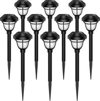 OEM Juego De 10 Luces Solares Led De Luz Blanca C&aacute;lida En Pl&aacute;stico Negro Para Uso Exterior