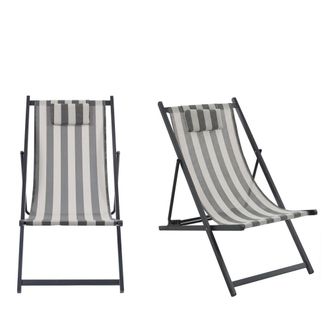 DRAWER Lote de 2 tumbonas de rayas y aluminio - Gris oscuro