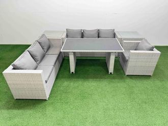 Fimous Patio Garden Furniture Sets with 2 Side Tables Light Grey