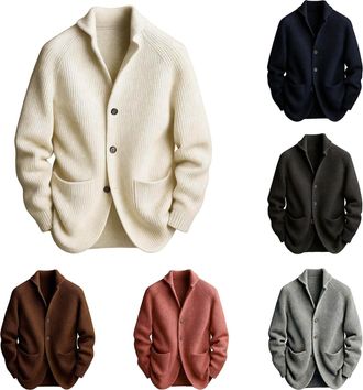 Generic Mens Cardigans with Buttons and Pockets Mens Cardigan Knitted Long Sleeve J1umper Winter V Neck Button Front Sweater Pl1ain Knit Casual Knitwear Smart