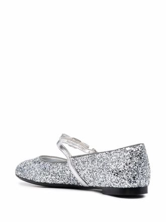 Ferragamo Bow-Detail Glitter Ballerina Flat - Silver