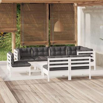 vidaXL Muebles De Jard&iacute;n 9 Pzas Y Cojines Blanco Madera Maciza De Pino Vidaxl