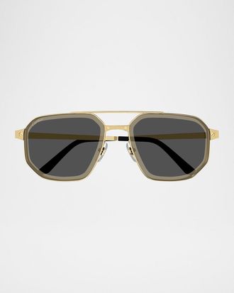 Cartier Men & apos;s Double-Bridge Titanium Aviator Sunglasses