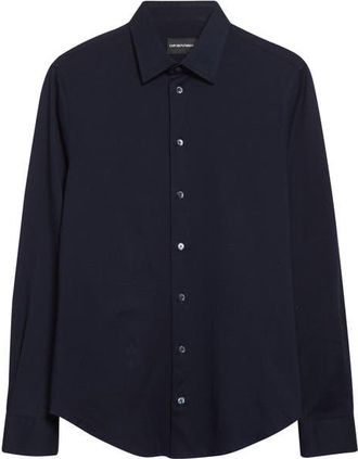 Emporio Armani Cotton Button-Up Shirt in Navy at Nordstrom, Size Xxx-Large