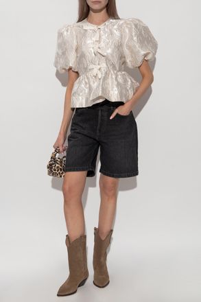 Ganni Floral Motif Top, Womens, Cream