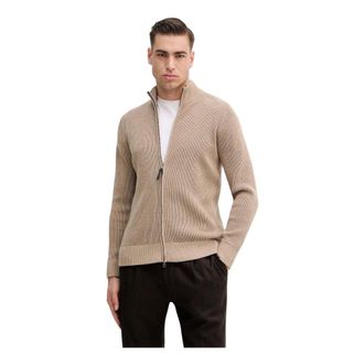 Hackett Wol-Katoen Tweekleurige Volledige Rits Vest - Heren - Truien - Beige - Maat: XL Katoen