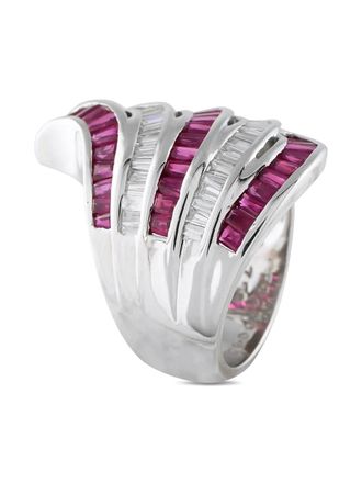 Luxury Bazaar 18kt witgouden ring met diamant en robijn - Zilver