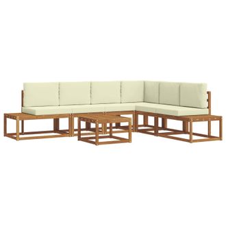 vidaXL Conjunto De Sof&aacute;s De Exterior Con Coj&iacute;n 7 Pieza Natural Y Crema Vidaxl