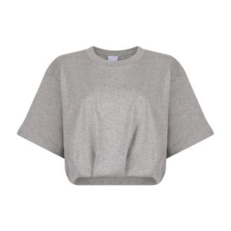 Pinko T-Shirts, female, Gray, Size: S Logo Embossed Grey T-Shirt