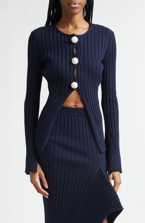 Stella McCartney Rib Cotton Cardigan in Ink at Nordstrom, Size Medium