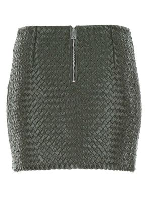 Bottega Veneta Womens Army Green Leather Mini Skirt 2275 Exterior: Gonne