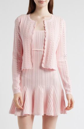LoveShackFancy Peridot Pointelle Knit Cardigan in Peach Sorbet at Nordstrom, Size Xx-Small