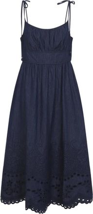 Zimmermann Mahon Broderie Denim Midi Jurk - Dames - Casual kleedjes - Blauw - L - Denim - Kleedjes