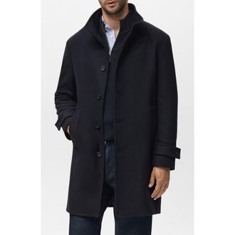 Mango Wool Blend Funnel Neck Coat in Navy at Nordstrom, Size X-Large