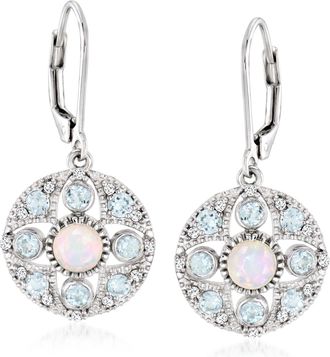 Ross-Simons Opal and Sky Blue Topaz Drop Earrings With. White Zircons in Sterling Silver